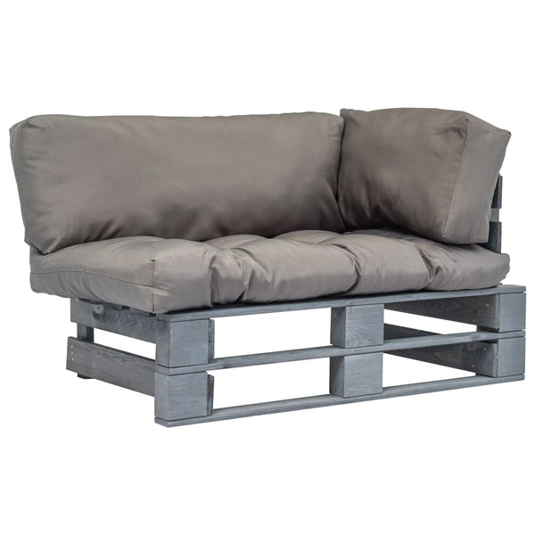 vidaXL Outdoor Pallet Sofa with Grey Cushions Pine Wood