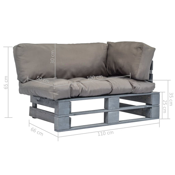 vidaXL Outdoor Pallet Sofa with Grey Cushions Pine Wood
