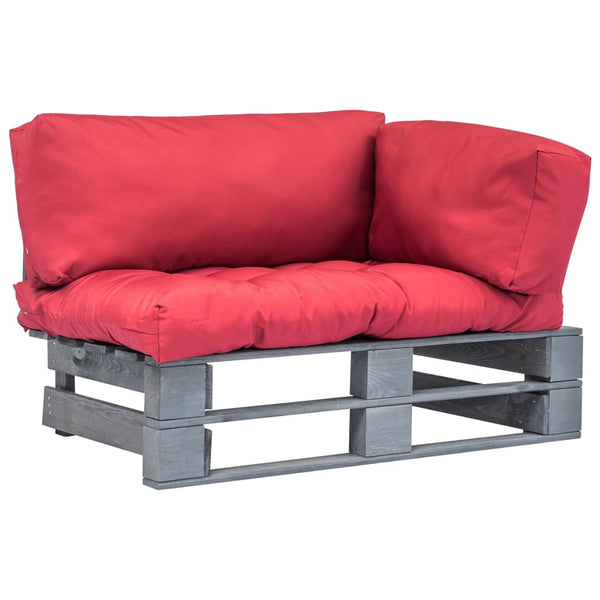 vidaXL Outdoor Pallet Sofa with Red Cushions Pine Wood