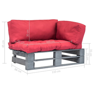 vidaXL Outdoor Pallet Sofa with Red Cushions Pine Wood