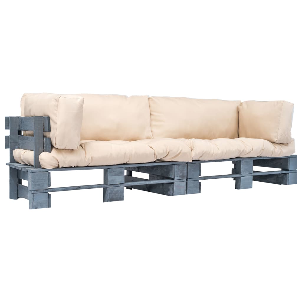 vidaXL 2-piece Outdoor Sofa Set Pallet Cushions Sand Pine Wood