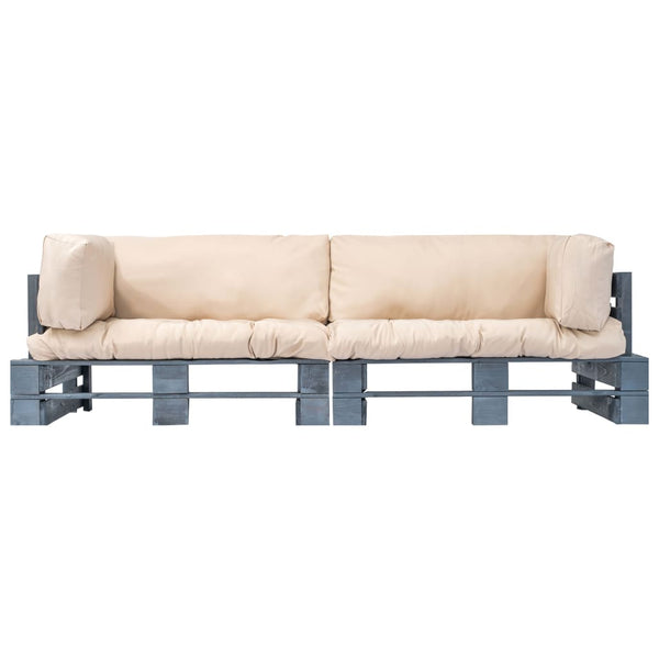 vidaXL 2-piece Outdoor Sofa Set Pallet Cushions Sand Pine Wood
