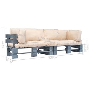 vidaXL 2-piece Outdoor Sofa Set Pallet Cushions Sand Pine Wood