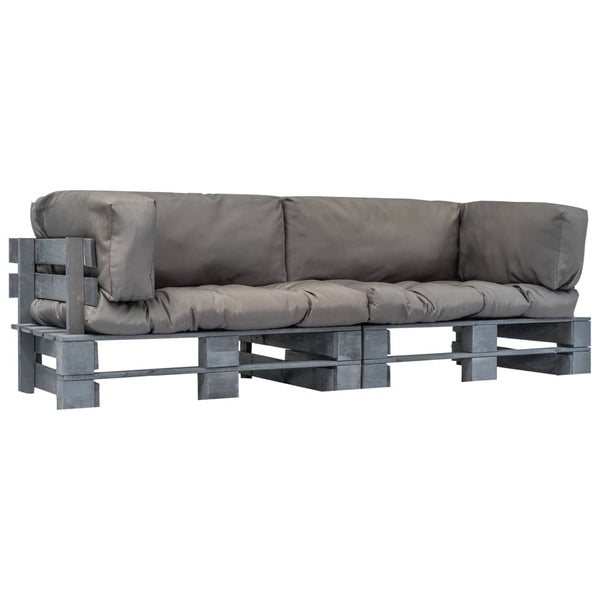 vidaXL 2-Piece Pallet Outdoor Sofa Set with Cushions Grey Pinewood