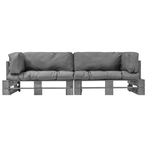 vidaXL 2-Piece Pallet Outdoor Sofa Set with Cushions Grey Pinewood