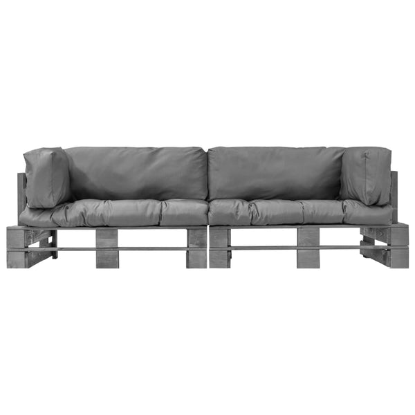 vidaXL 2-Piece Pallet Outdoor Sofa Set with Cushions Grey Pinewood