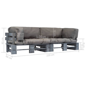 vidaXL 2-Piece Pallet Outdoor Sofa Set with Cushions Grey Pinewood