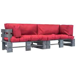 vidaXL 2-Piece Outdoor Pallet Sofa Set with Red Cushions Pine Wood
