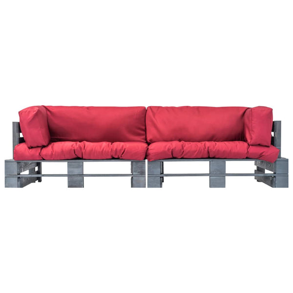 vidaXL 2-Piece Outdoor Pallet Sofa Set with Red Cushions Pine Wood