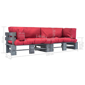 vidaXL 2-Piece Outdoor Pallet Sofa Set with Red Cushions Pine Wood