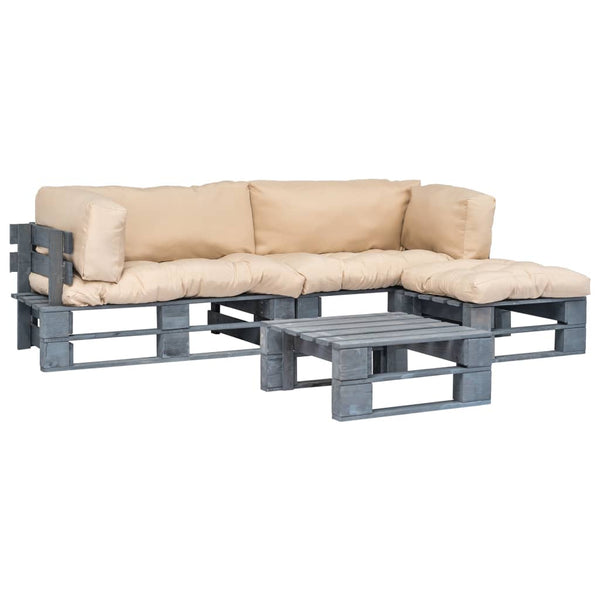 vidaXL 4-Piece Outdoor Lounge Set Pallet Cushions in Sand-Colored Wood