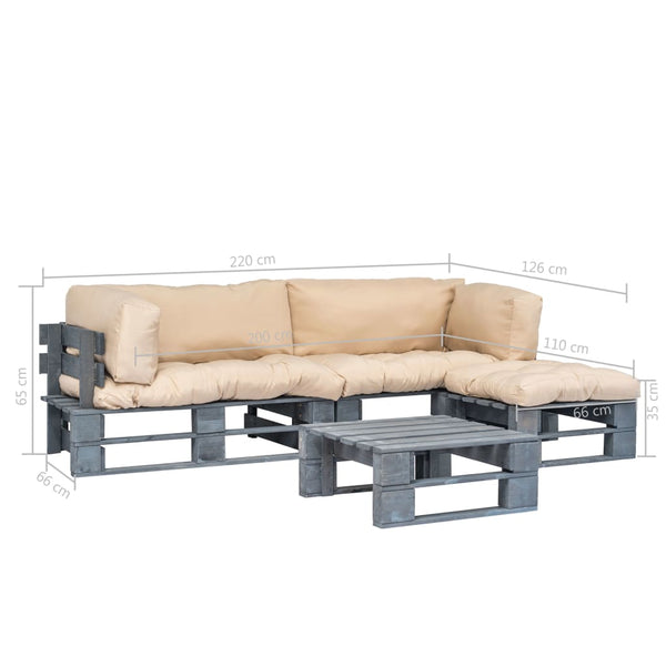 vidaXL 4-Piece Outdoor Lounge Set Pallet Cushions in Sand-Colored Wood