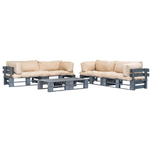 vidaXL 6-pc. Outdoor Pallet Lounge Set with Sand-colored Cushions Wood