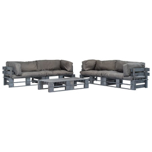 vidaXL 6-pc. Outdoor Pallet Lounge Set with Cushions in Grey Wood
