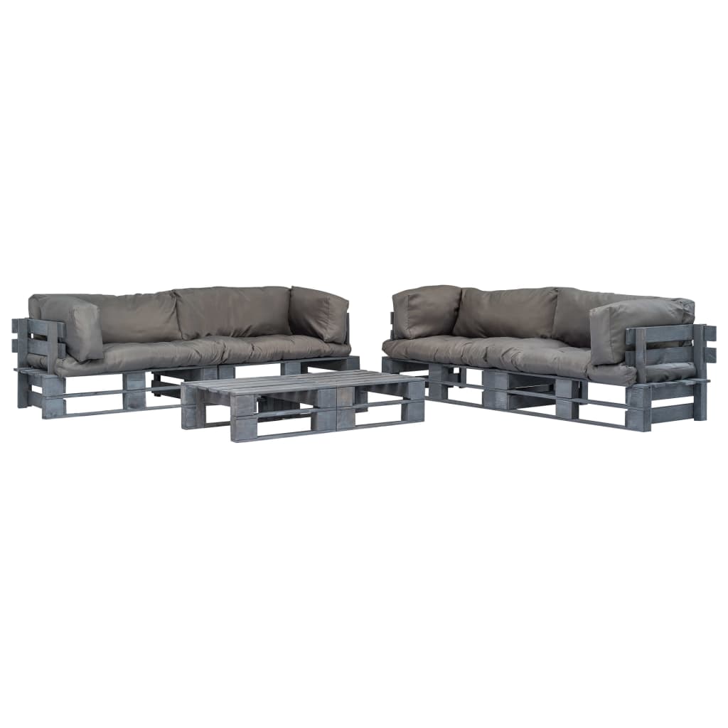 vidaXL 6-pc. Outdoor Pallet Lounge Set with Cushions in Grey Wood