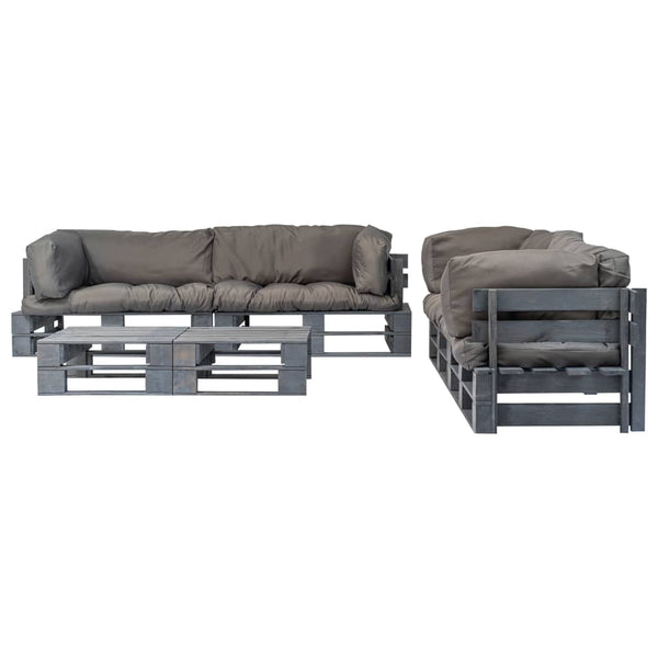 vidaXL 6-pc. Outdoor Pallet Lounge Set with Cushions in Grey Wood