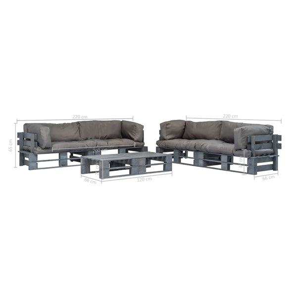 vidaXL 6-pc. Outdoor Pallet Lounge Set with Cushions in Grey Wood