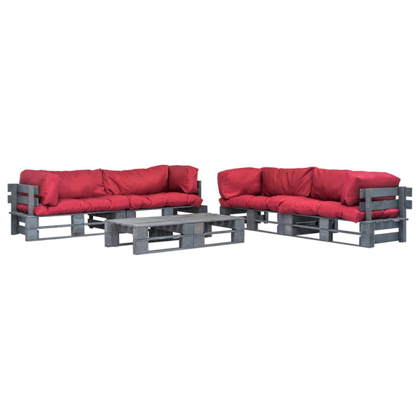 vidaXL 6-piece Pallet Outdoor Lounge Set with Cushions Red Wood