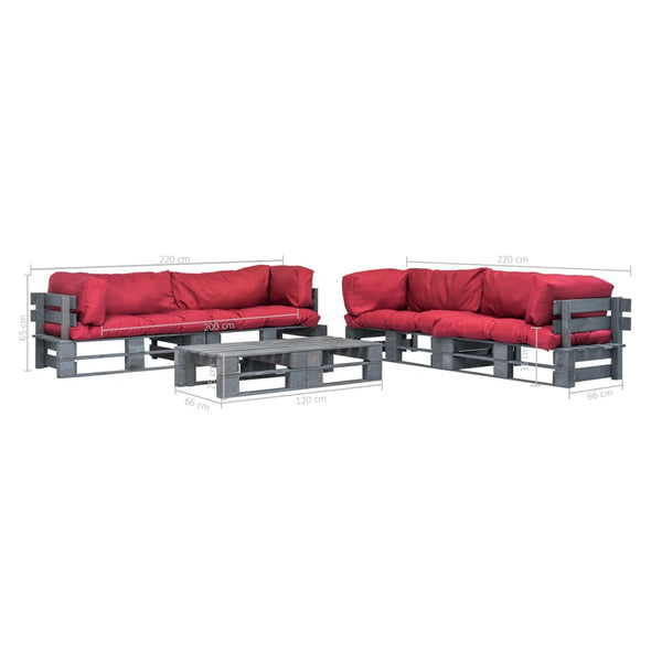 vidaXL 6-piece Pallet Outdoor Lounge Set with Cushions Red Wood