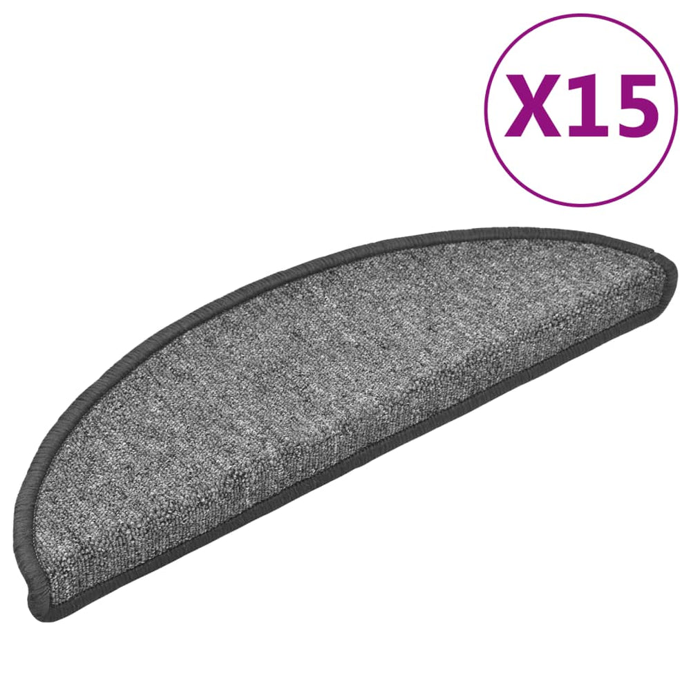 vidaXL Stair Mats 15 pcs. 56x17x3 cm Dark Grey Semi-Circular
