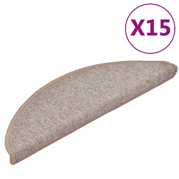 vidaXL Stair Mats 15 pcs. 56x17x3 cm Light Brown Semi-Circular