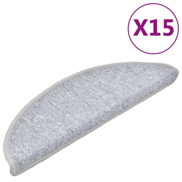 vidaXL 15-Piece Light Grey Stair Mats 56 x 17 x 3 cm