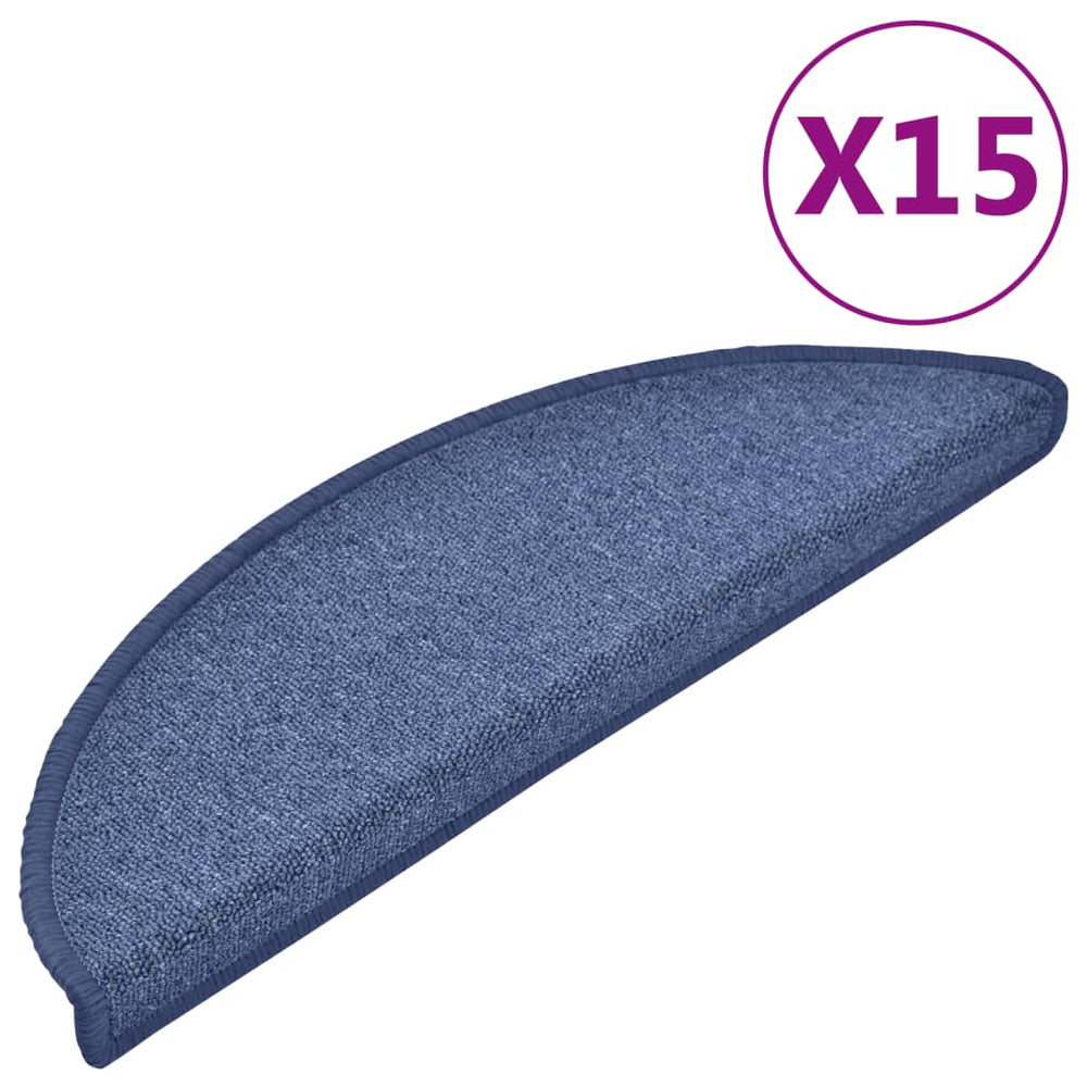 vidaXL Stair Mats 15 pcs. 56x17x3 cm Blue Semi-circular