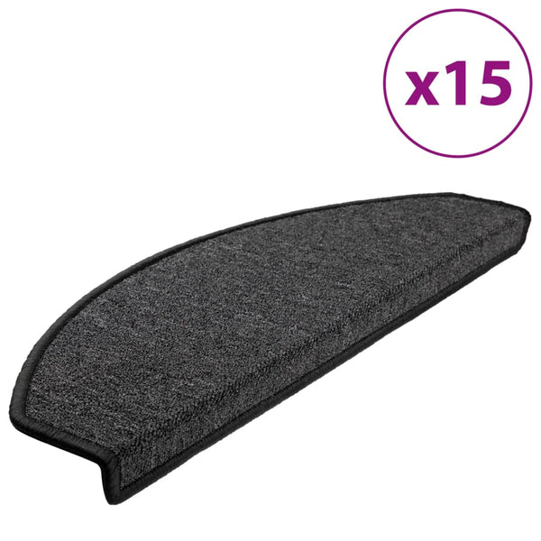 vidaXL Stair Mats 15 pcs. 65x24x4 cm Anthracite Half Round Large
