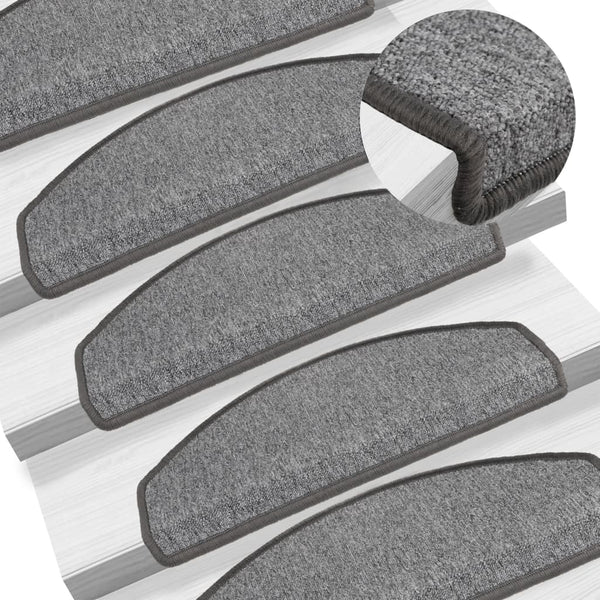 vidaXL Stair Mats 15 pcs. 65x24x4 cm Dark Grey Semicircular Large