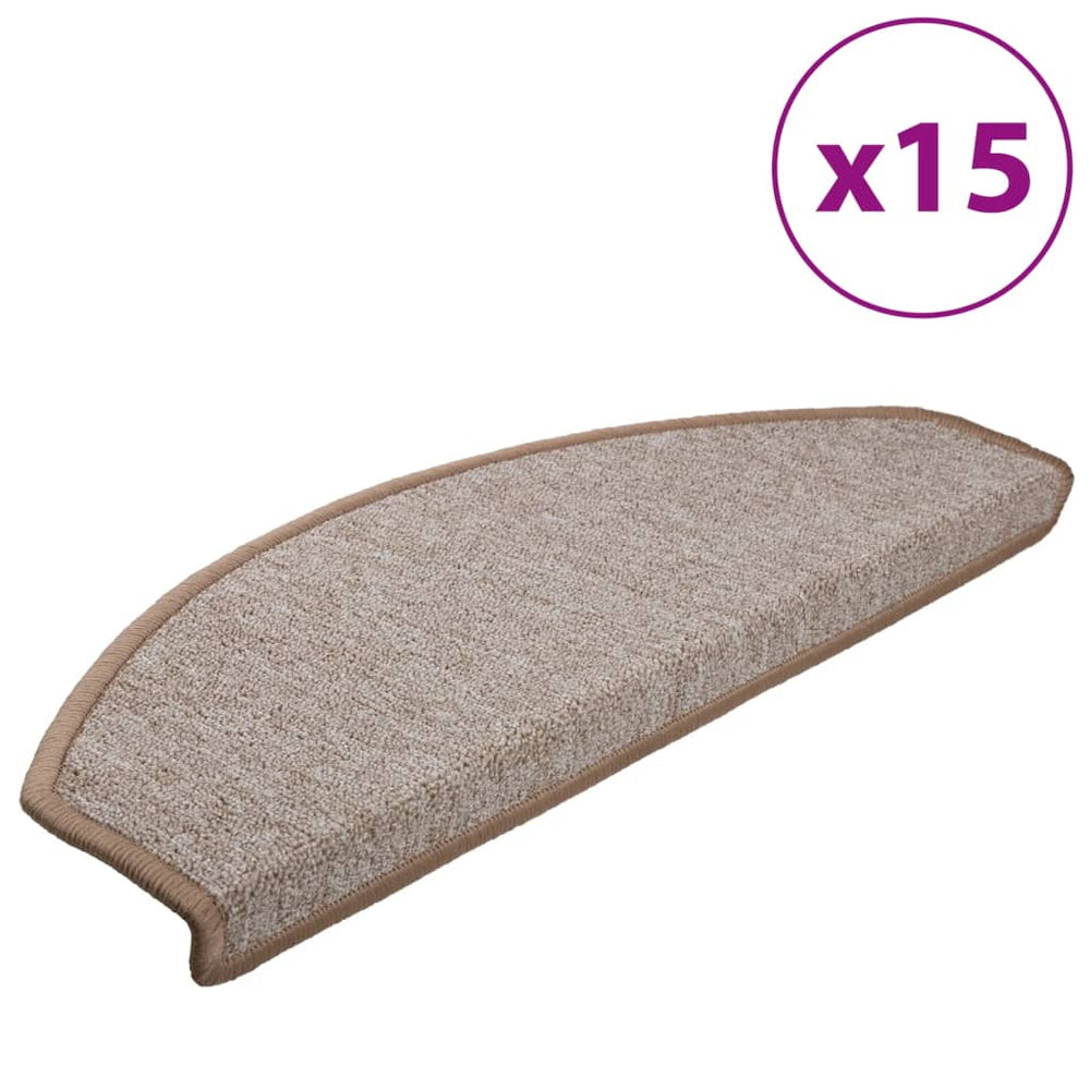 vidaXL Stair Mats 15 pcs. 65x24x4 cm Light Brown Half-Round Large