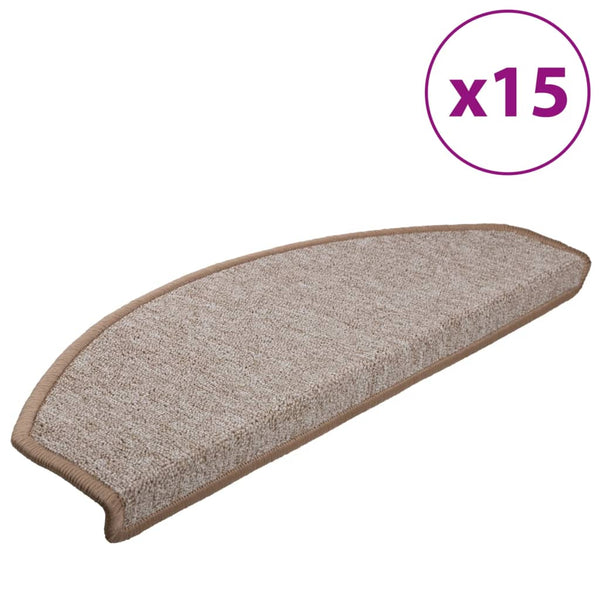 vidaXL Stair Mats 15 pcs. 65x24x4 cm Light Brown Half-Round Large