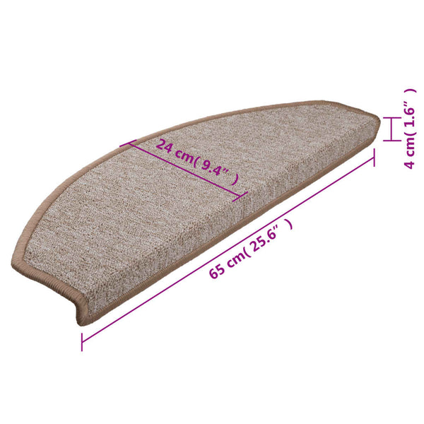 vidaXL Stair Mats 15 pcs. 65x24x4 cm Light Brown Half-Round Large