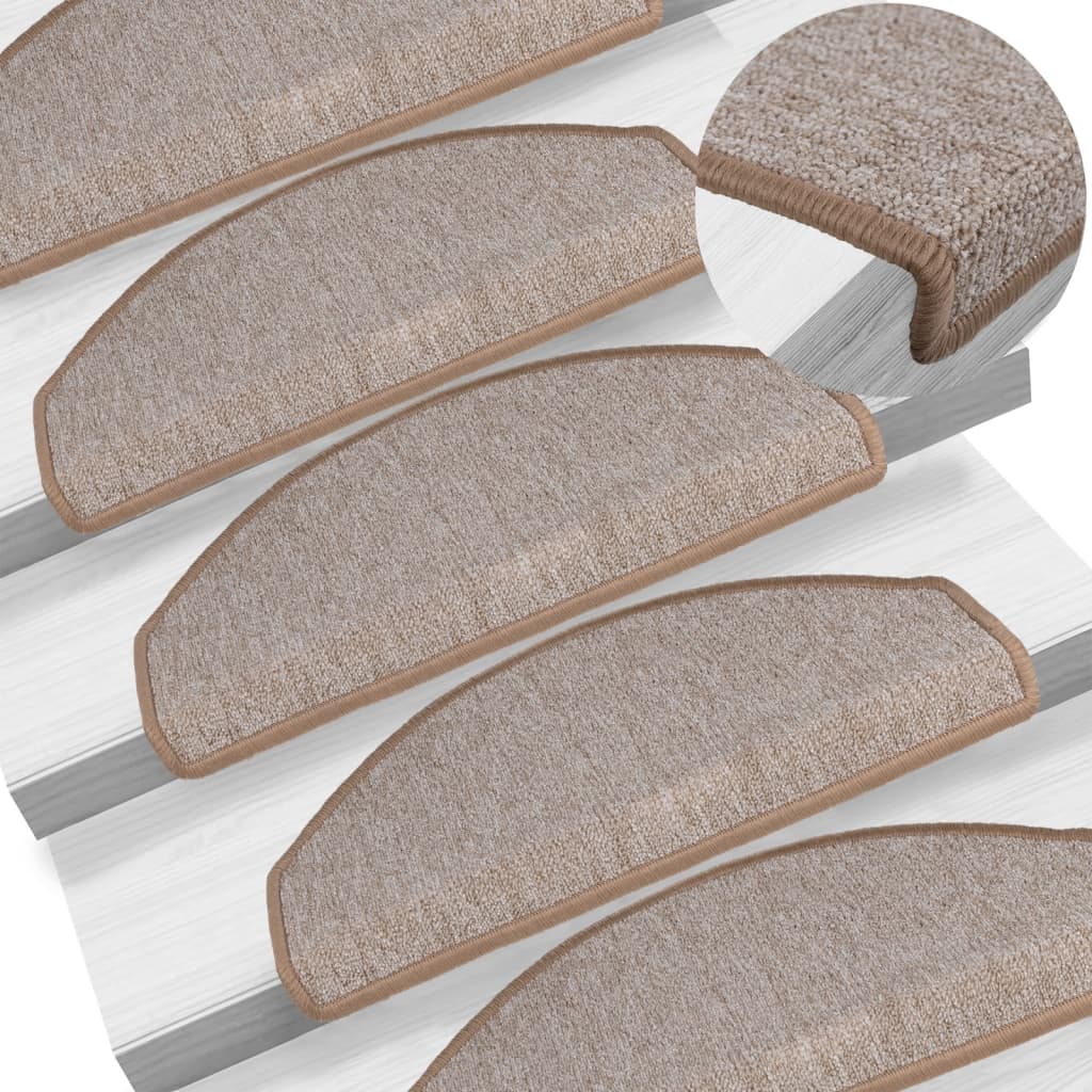 vidaXL Stair Mats 15 pcs. 65x24x4 cm Light Brown Half-Round Large
