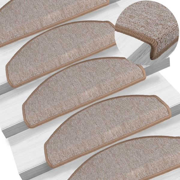 vidaXL Stair Mats 15 pcs. 65x24x4 cm Light Brown Half-Round Large