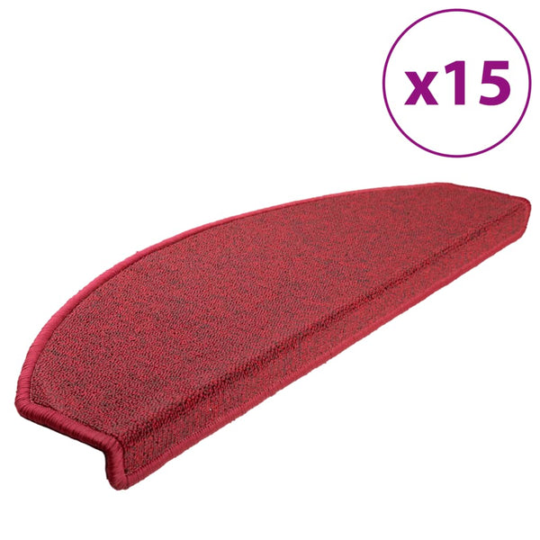 vidaXL Stair Mats 15 pcs. 65x24x4 cm Red Half Round Large