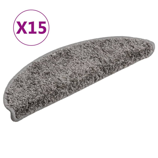 vidaXL Stair Mats 15 pcs. 56x17x3 cm Grey Semi-circular