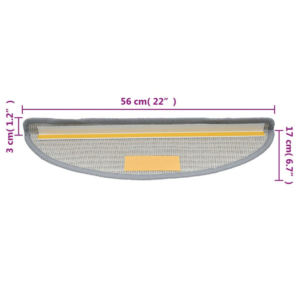 vidaXL Stair Mats 15 pcs. 56x17x3 cm Grey Semi-circular