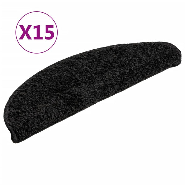 vidaXL Stair Mats 15 pcs. 56x17x3 cm Black Semi-Circular