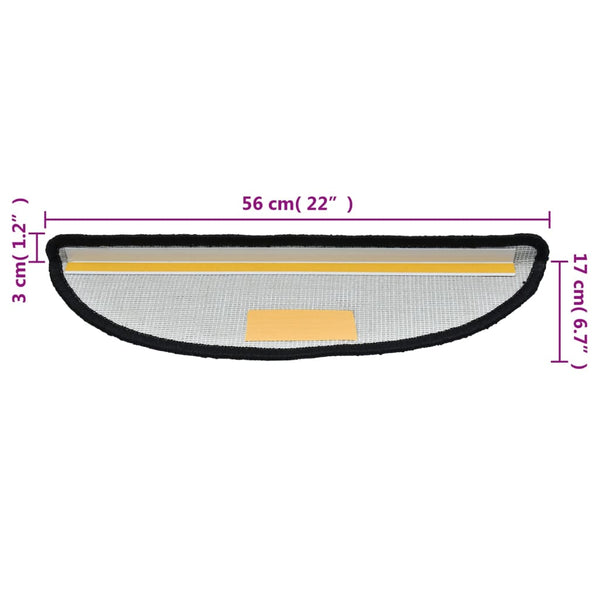 vidaXL Stair Mats 15 pcs. 56x17x3 cm Black Semi-Circular