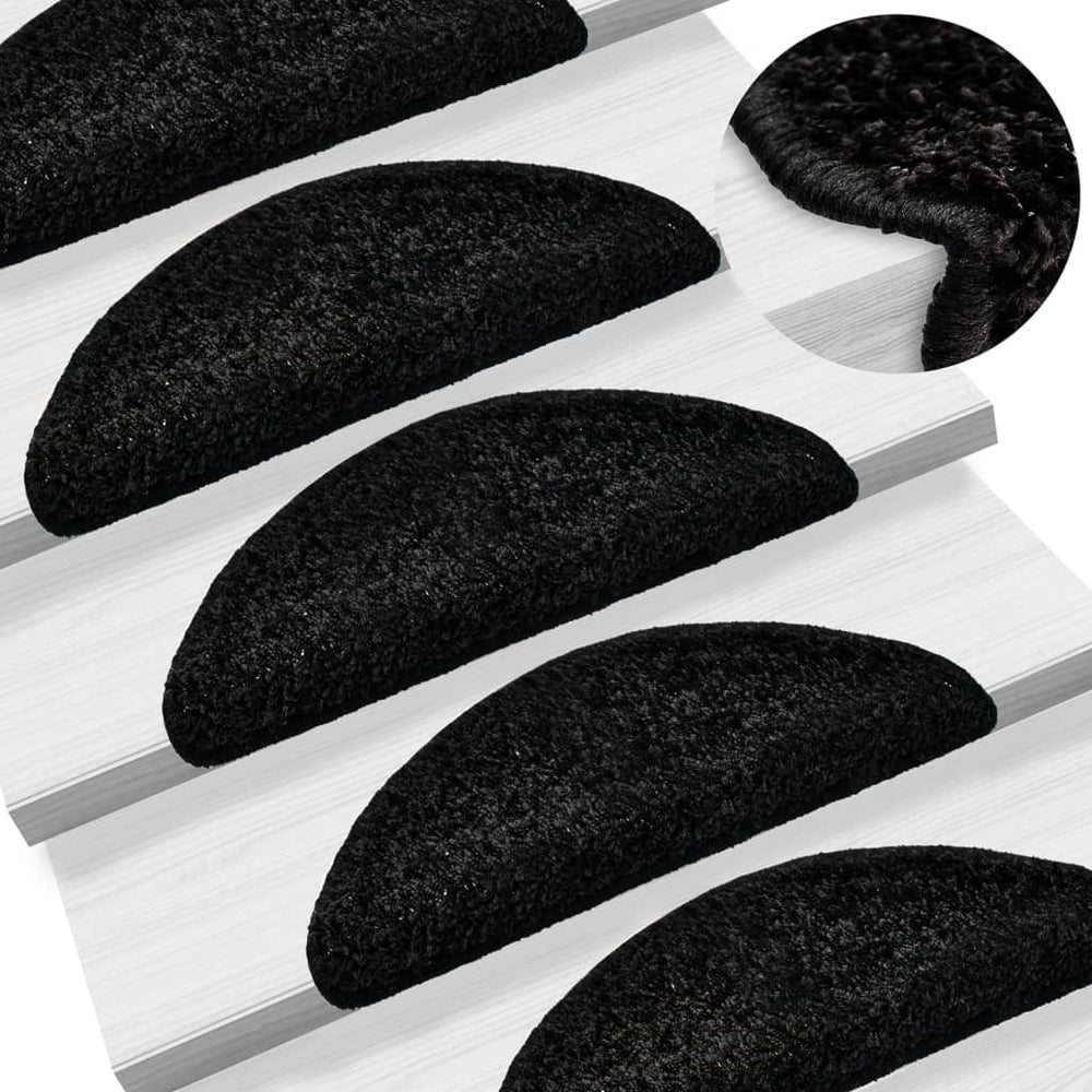 vidaXL Stair Mats 15 pcs. 56x17x3 cm Black Semi-Circular