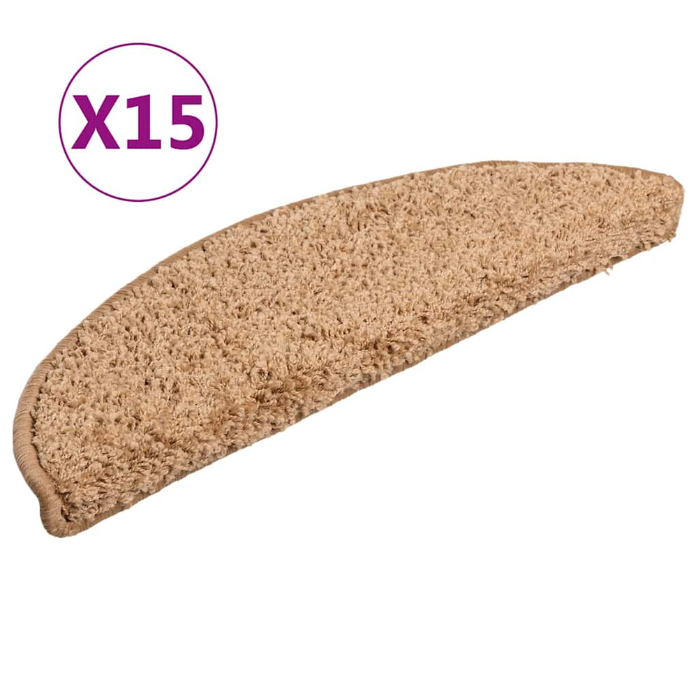 vidaXL Stair Mats 15 pcs. 56x17x3 cm Beige Half Round
