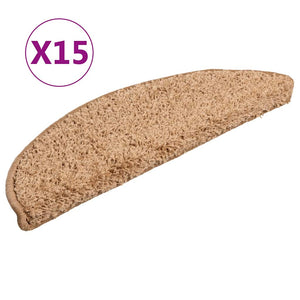 vidaXL Stair Mats 15 pcs. 56x17x3 cm Beige Half Round