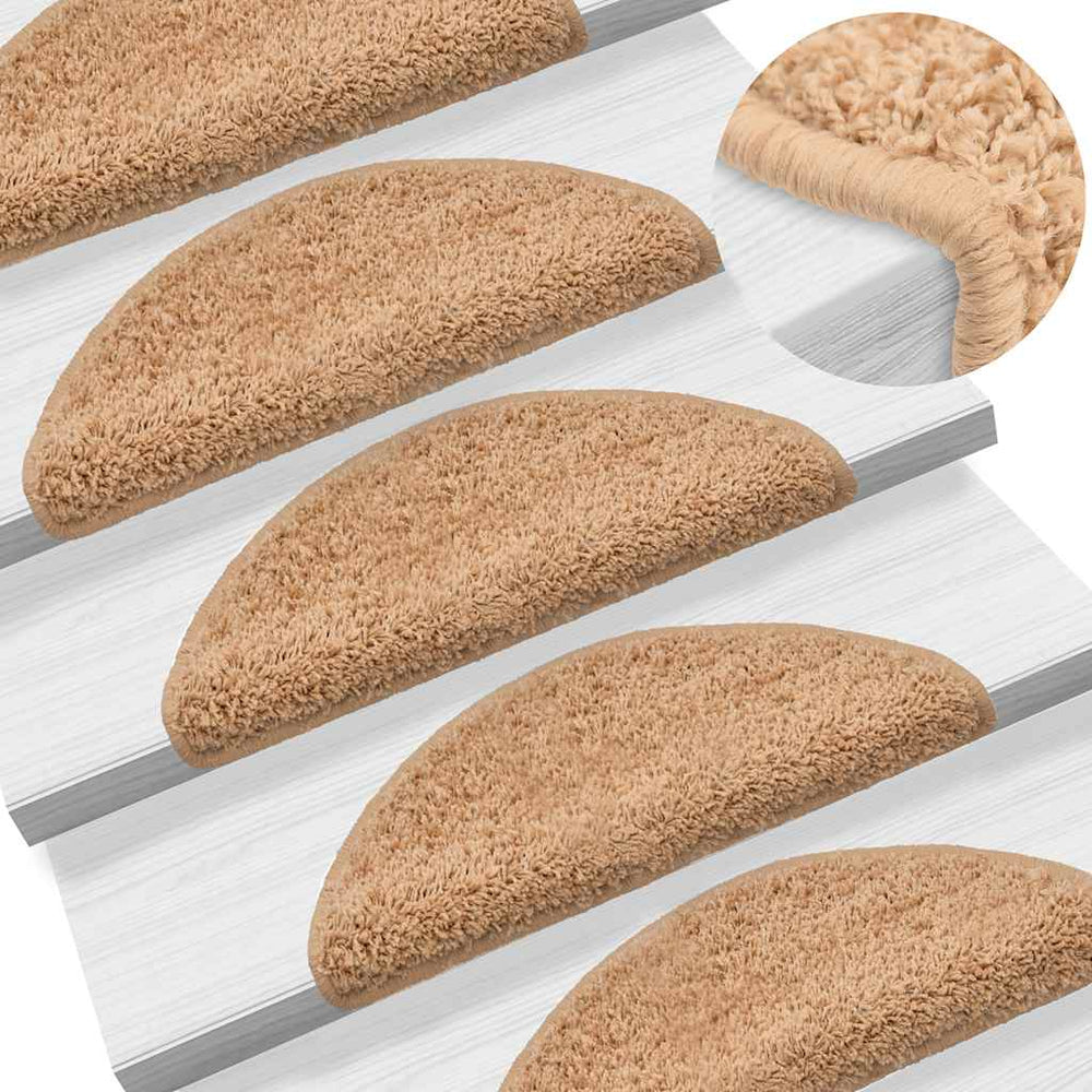 vidaXL Stair Mats 15 pcs. 56x17x3 cm Beige Half Round