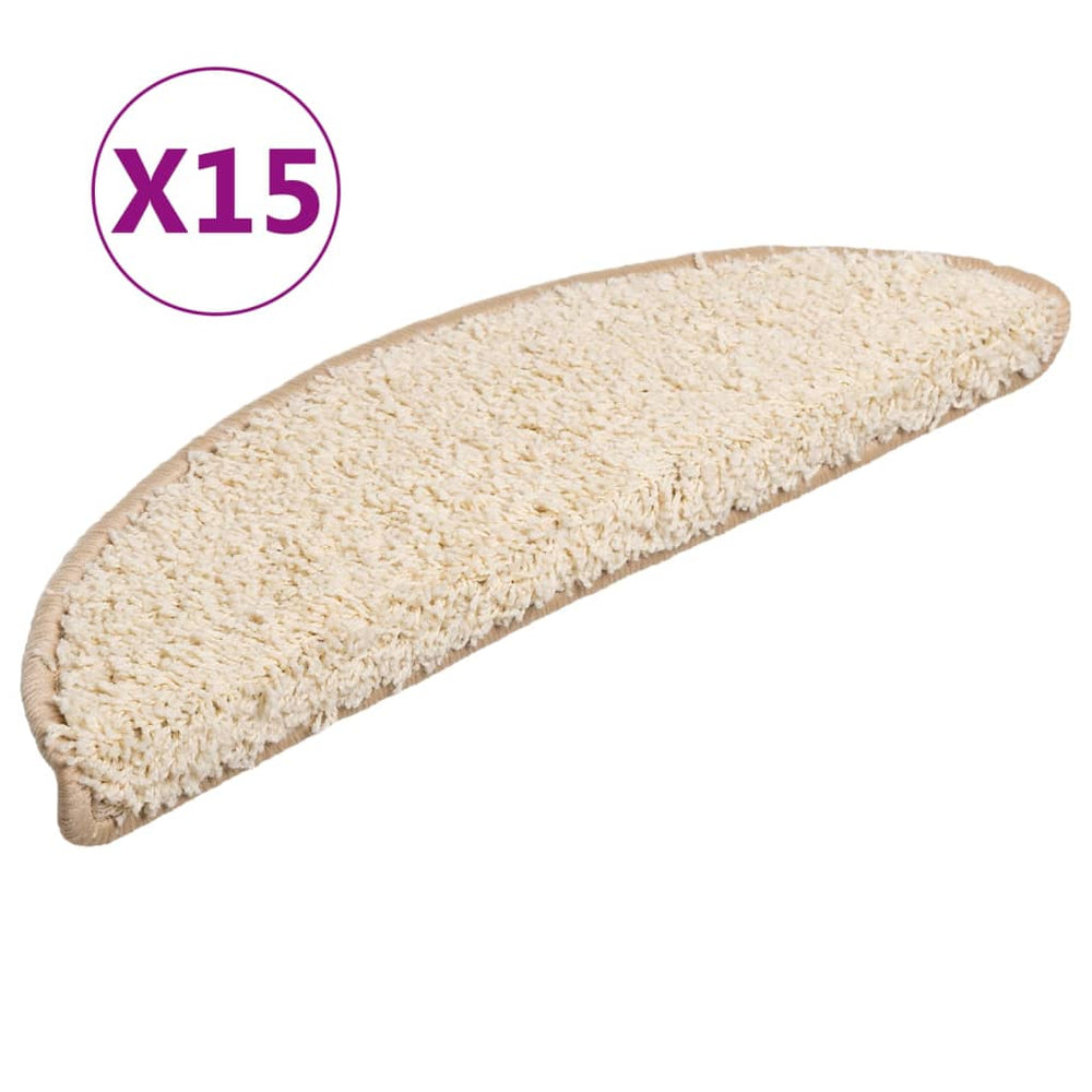 vidaXL Stair Mats 15 pcs. 56x17x3 cm Cream Half Round