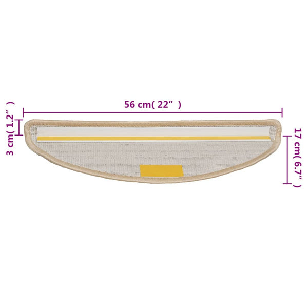 vidaXL Stair Mats 15 pcs. 56x17x3 cm Cream Half Round