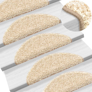 vidaXL Stair Mats 15 pcs. 56x17x3 cm Cream Half Round