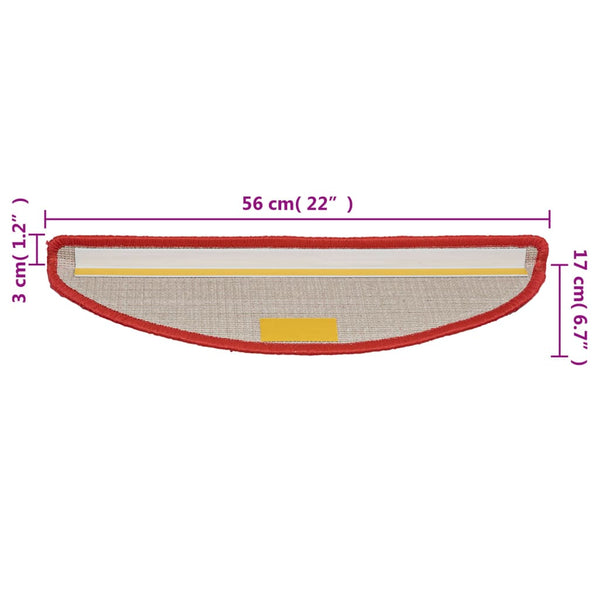 vidaXL Step Mats 15 pcs. 56x17x3 cm Red Half Round