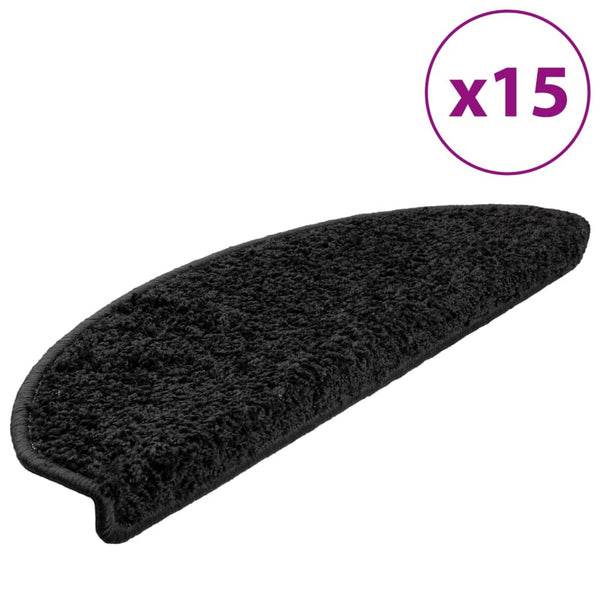 vidaXL Stair Mats 15 pcs. 65x21x4 cm Black Semi-Circular Large