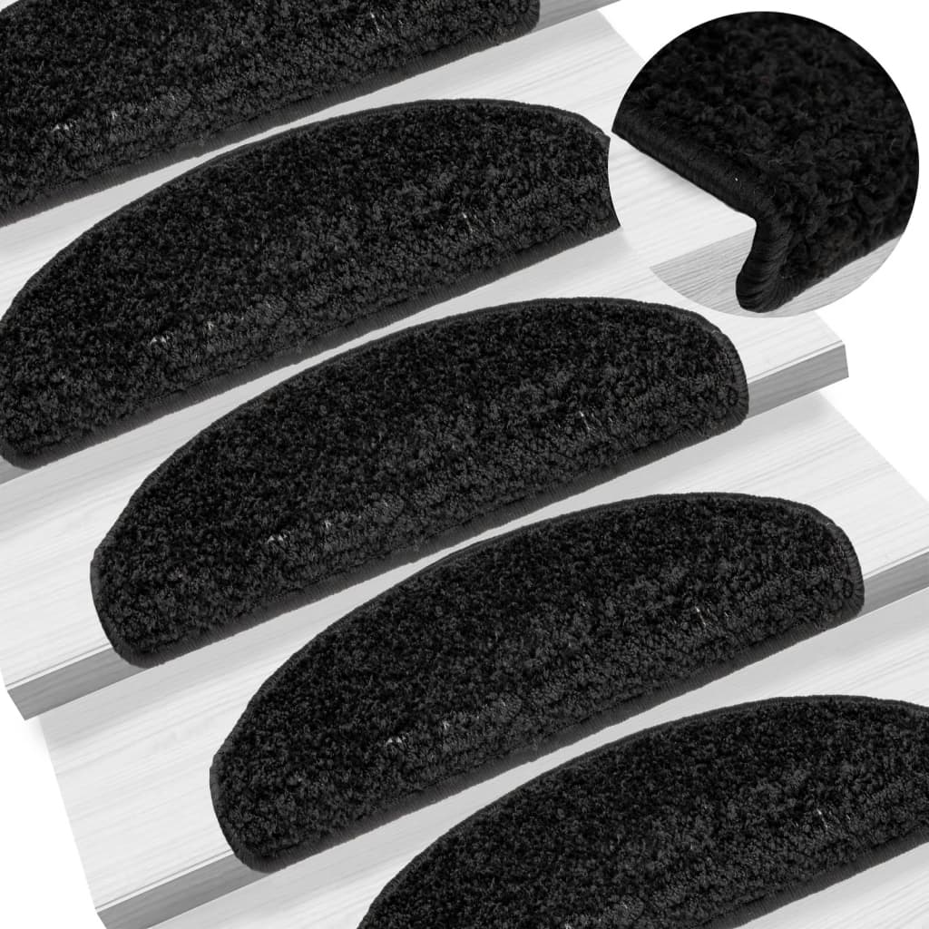 vidaXL Stair Mats 15 pcs. 65x21x4 cm Black Semi-Circular Large
