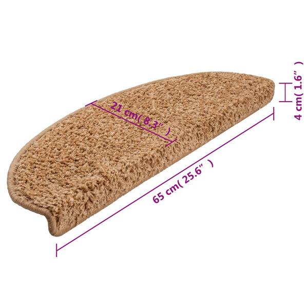 vidaXL Stair Mats 15 pcs. 65x21x4 cm Beige Semi-Circular Large